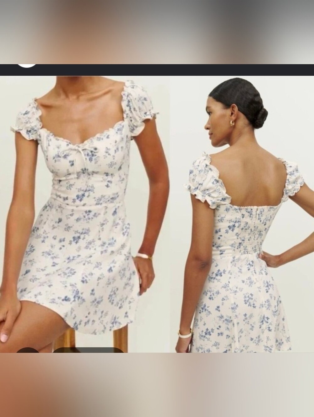 Reformation Cream Mini Dress with Blue Floral Print - Picture 3 of 9